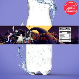 Jack skellington Water Bottle Label Template to Print at Home Instant Download