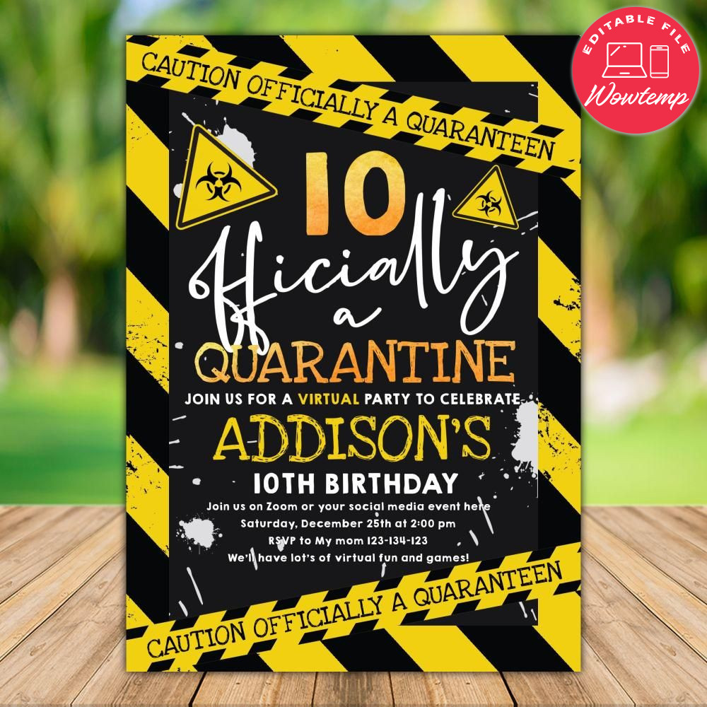 Printable Officially A Quaranteen Birthday Invitation DIY | Wowtemp
