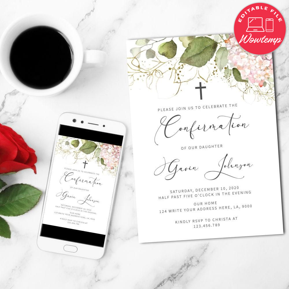 Confirmation Invitation Template to Print at Home DIY | Wowtemp