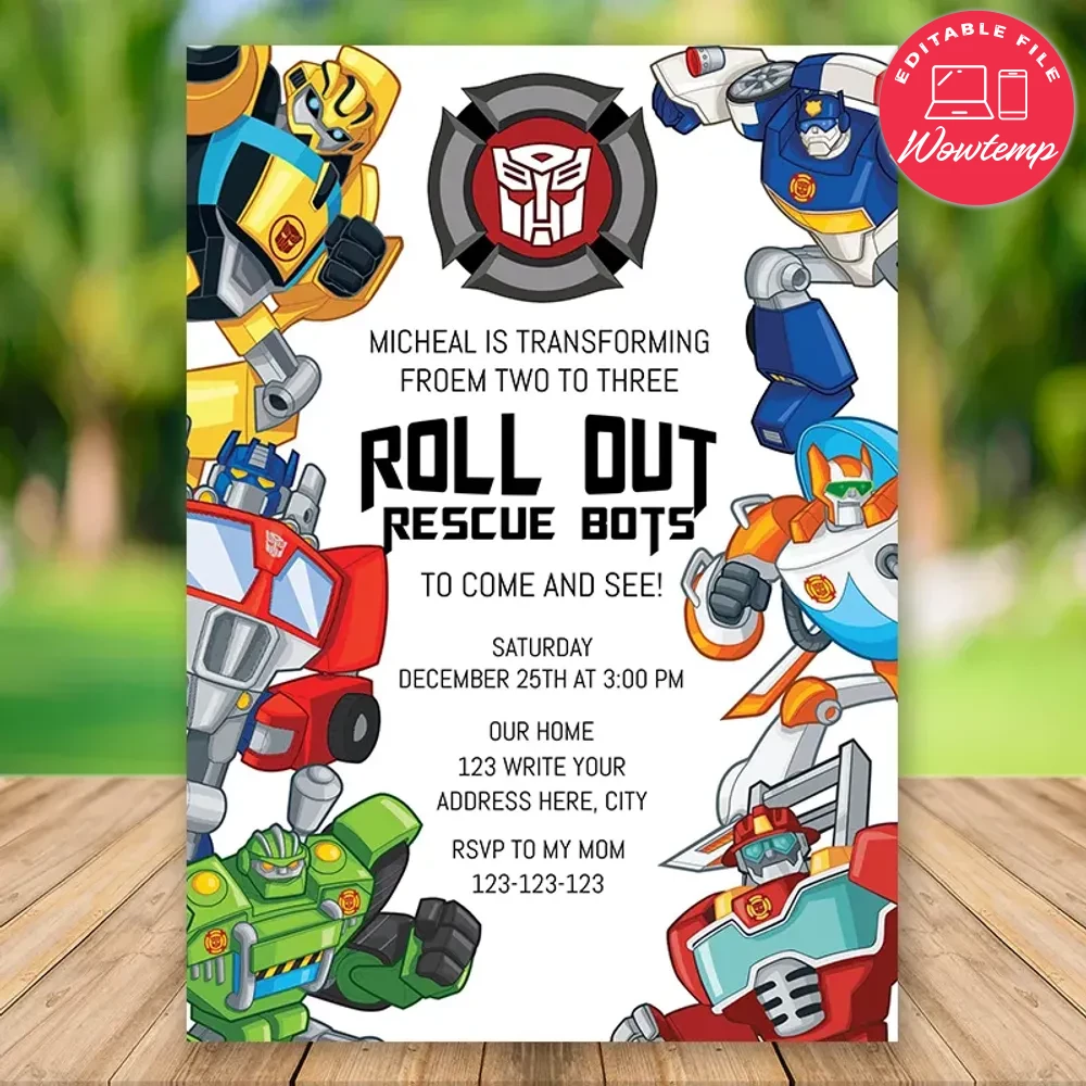 Editable Rescue Bots Birthday Invitations Instant Download | Wowtemp