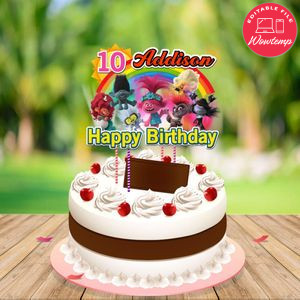 Printable Trolls World Tour Birthday Cake Topper Template Instant Download
