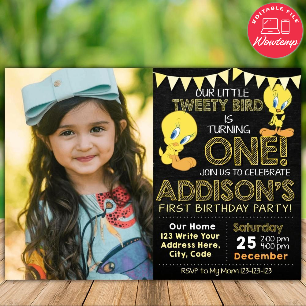 Printable Tweety Bird Birthday Flyer With Photo Instant Download
