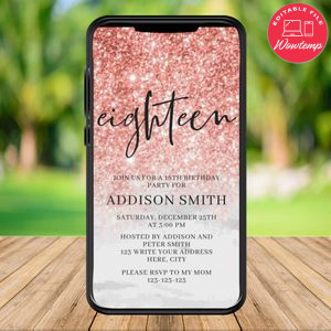Electronic Rose Gold 18th Electronic Invite Birthday Invitation Template Instant Download
