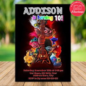 Printable Trolls World Tour Birthday Invitation Template Instant Download
