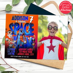 Space Jam 2 Invitation Template With Photo Customizable Instant Download