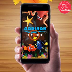 Finding Dory Nemo Video Invitation Digital Template Customizable Instant Download
