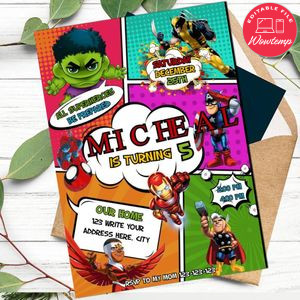Editable Superhero Avengers Birthday Invitation Instant Download