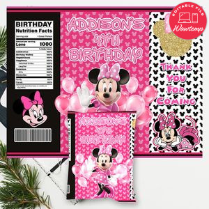 Minnie Mouse Birthday Chip Bag Digital File Printable Instant Download