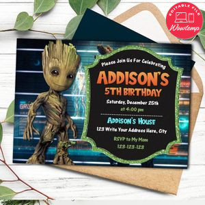 Groot Invitation Template to Print at Home Instant Download