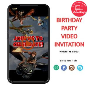 How to train your dragon Video Invitation Digital Template Customizable Instant Download
