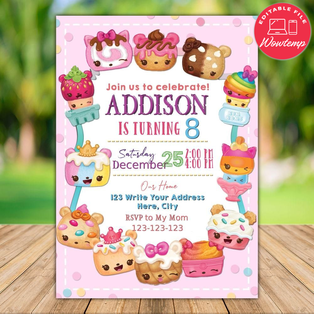 Editable Num Noms Birthday Party Invitation Instant Download | Zingtemp