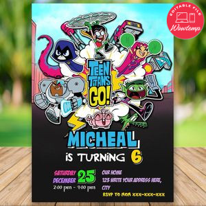 Editable Superhero Teen Titans Go Birthday Invitation Digital File