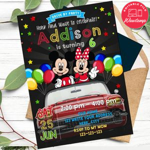 Mickey and Minnie Mouse Drive By Birthday Parade Invitation Printable Instant Download