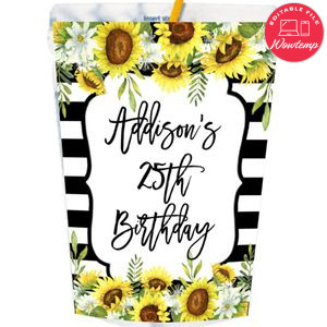 Sunflower Birthday Capri Sun Labels Digital File Printable Instant Download