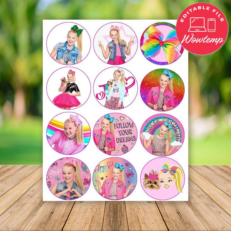 Editable Jojo Siwa Birthday Cupcake Toppers Instant Download Wowtemp