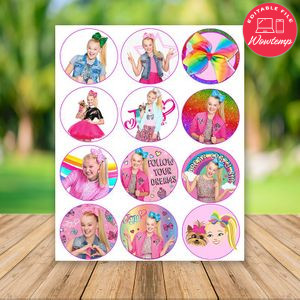 Editable Jojo Siwa Birthday Cupcake Toppers Instant Download