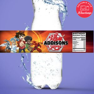 Bakugan Water Bottle Label Template to Print at Home Instant Download