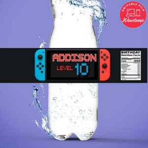 Nintendo Birthday Water Bottle Label Template to Print at Home Instant Download