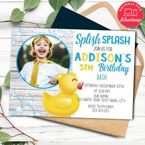 Rubber duck Invitation Template to Print at Home Instant Download