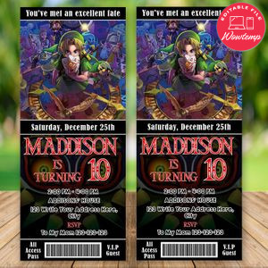 Editable The Legend of Zelda: Majora's Mask Game Birthday Ticket Invitations Instant Download
