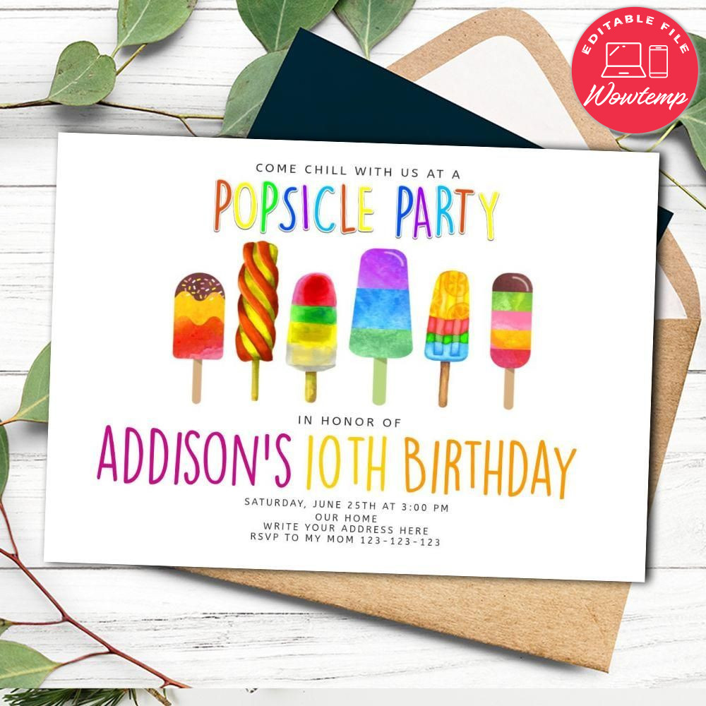 Popsicle Birthday Flyer Printable Instant Download