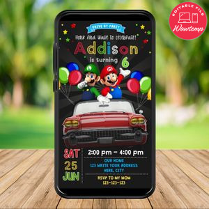 Mobile Super Mario Drive By Birthday Parade Electronic Invite Invitation Template Instant Download