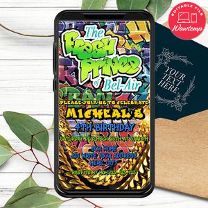 Mobile The fresh prince of Bel Air Birthday Electronic Invite Invitation Instant Download
