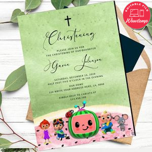 Cocomelon Christening Invitation Template to Print at Home Instant Download