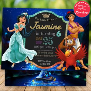Editable Aladdin Princess Jasmine Birthday Party Invitation Digital File