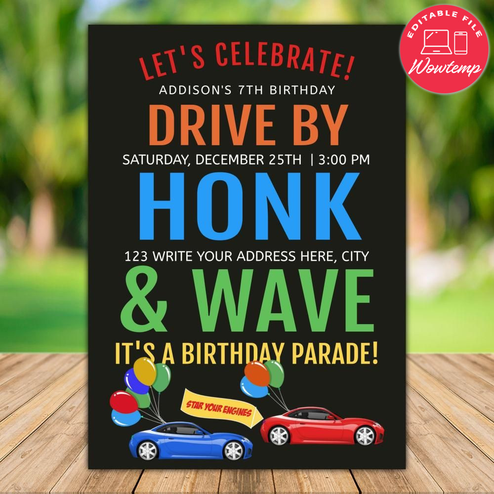 Printable Drive By Honk and Wave Car Parade Invitation Template | Wowtemp