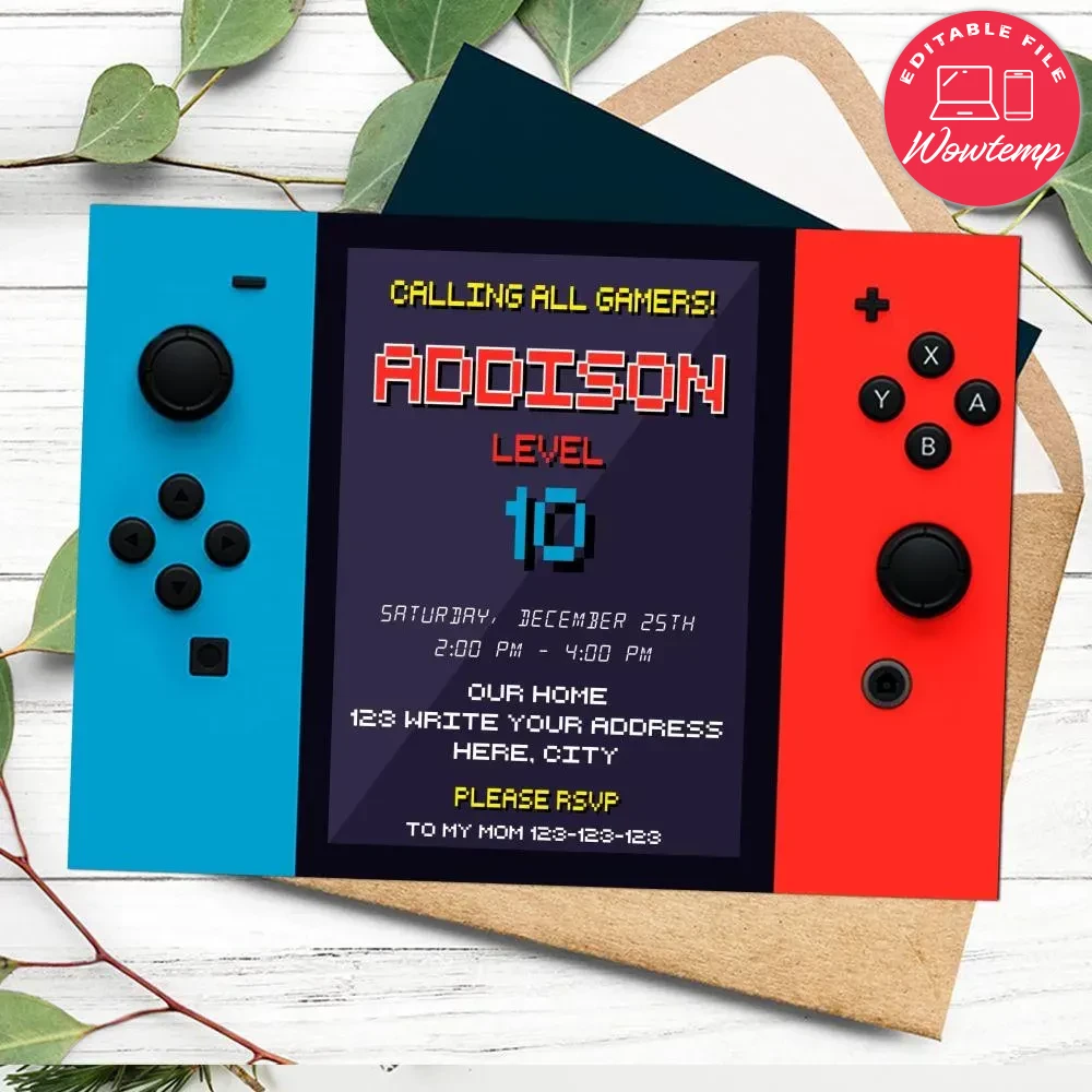 Printable Game Controller Birthday Invitation Instant Download | Wowtemp