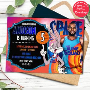 Space jam 2 Party Invitation Template to Print at Home Instant Download