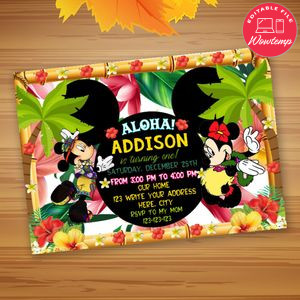 Mickey Mouse Hawaiian Invitation Template to Print at Home Instant Download