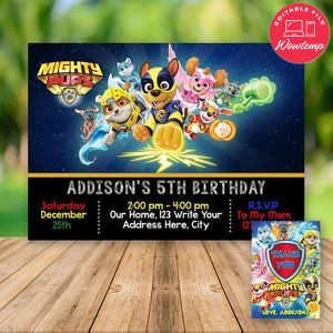 Editable Mighty pups Paw Patrol Invitation and Free Thank You Card  Instant Download