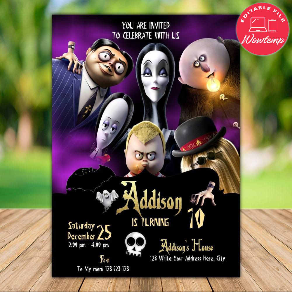 Printable Addams Family Birthday Flyer Instant Download