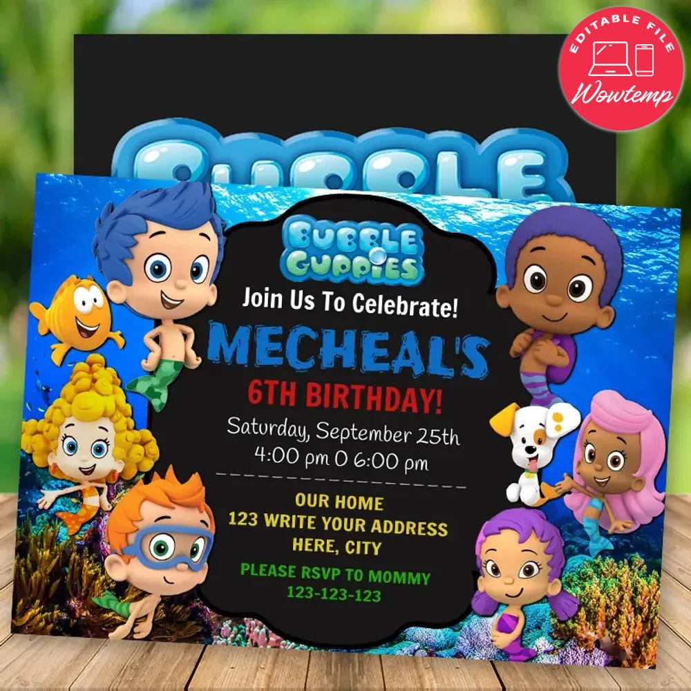 Editable Bubble Guppies Birthday Invitation Girl DIY | Wowtemp