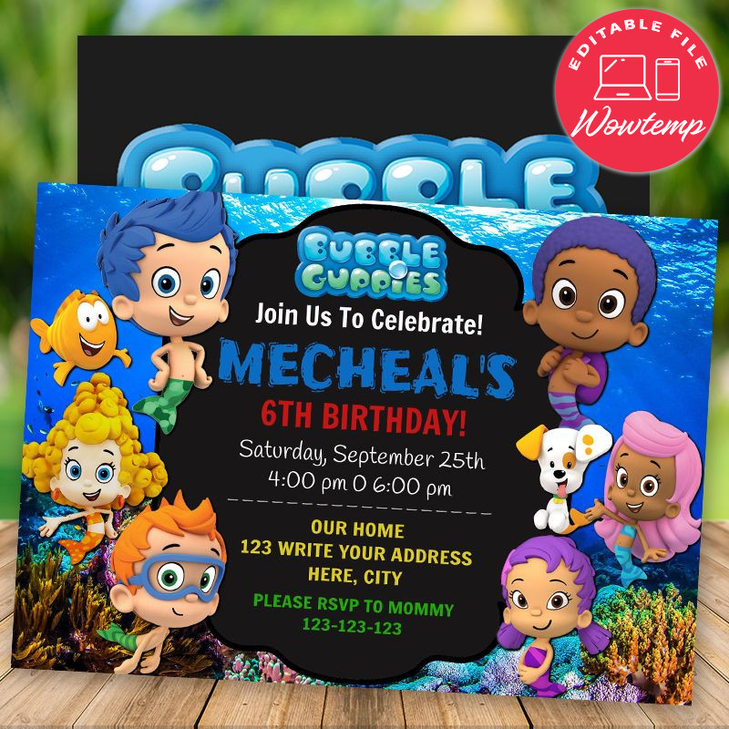 Editable Bubble Guppies Birthday Invitation Girl DIY | Wowtemp