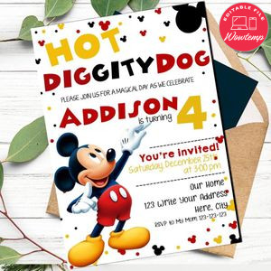 Hot Diggity Dog Invitation Template to Print at Home Instant Download