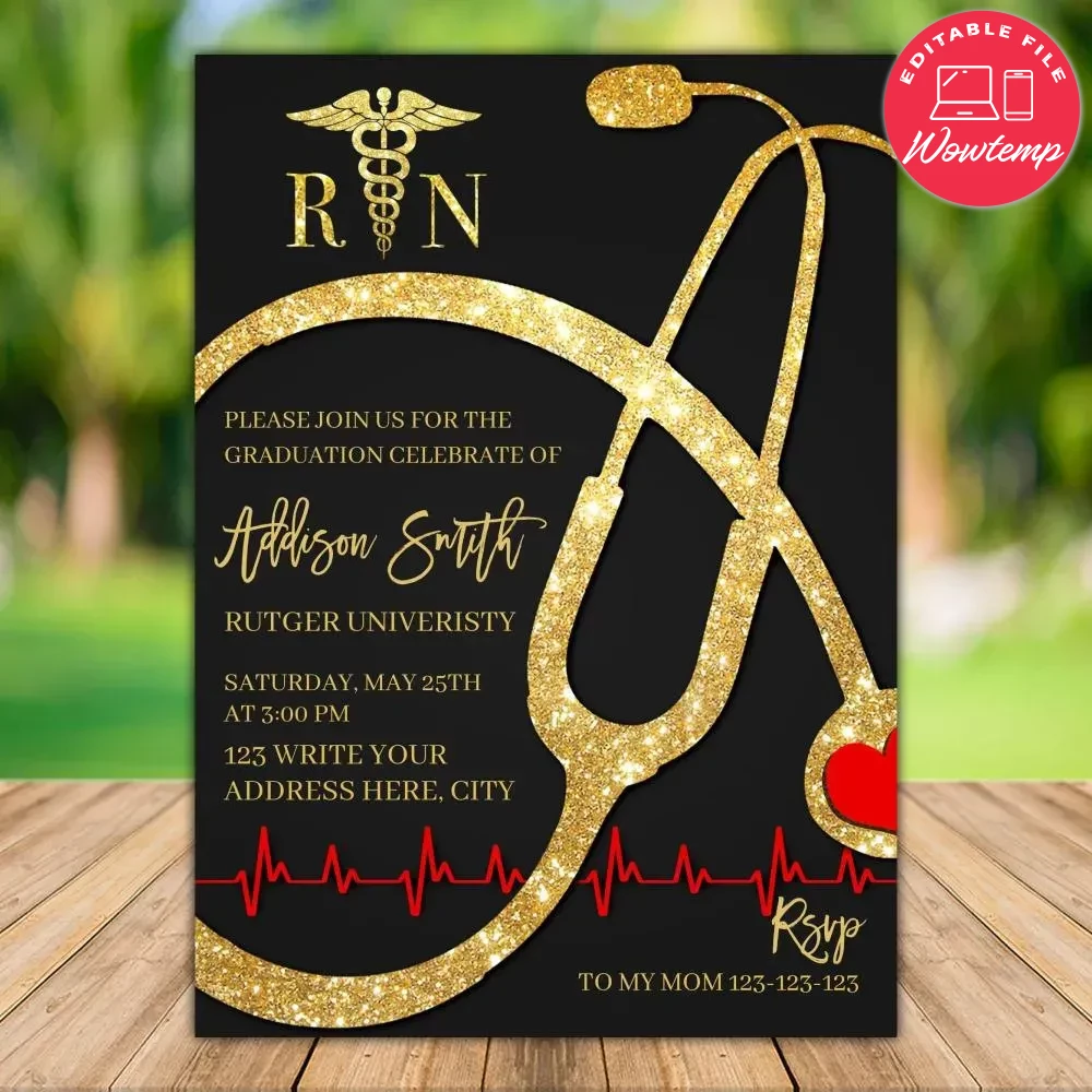 Printable Nursing Graduation Announcement Invitation DIY Wowtemp
