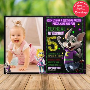 Editable Chuck E Cheese Invitation With Photo Instant Download
