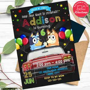 Bluey Drive By Birthday Parade Invitation Printable Instant Download