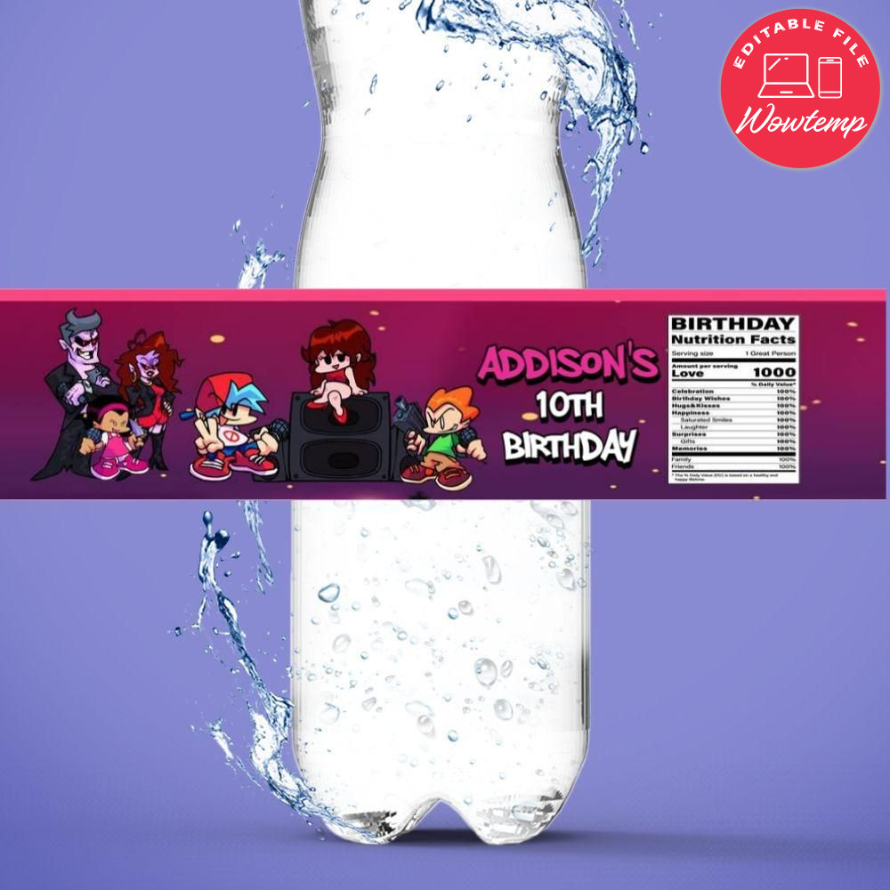 Friday night funkin Water Bottle Label Template DIY | Wowtemp