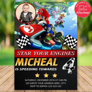 Custom Mario Kart Birthday Invitation With Photo Instant Download