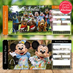 Editable DISNEY AULANI Surprise Trip Tickets Instant Download
