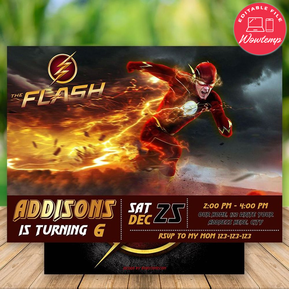 Printed - Editable Flash Birthday Invitation (envelopes included)