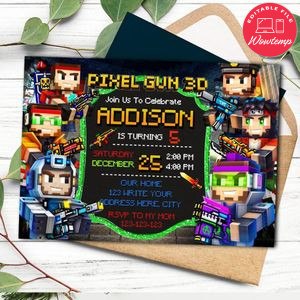 Pixel gun 3d Invitation Customizable template Instant Download