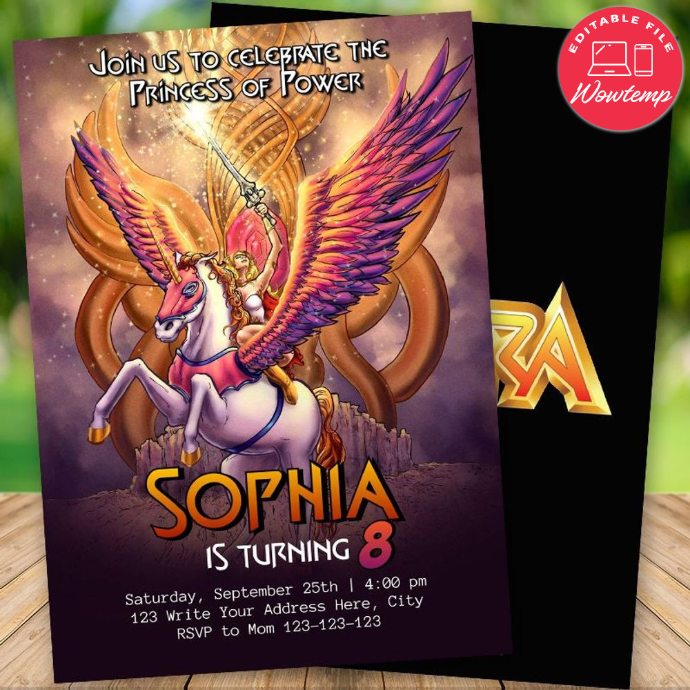 Printed - Shera and the princess of power birthday invitation (envelopes included)