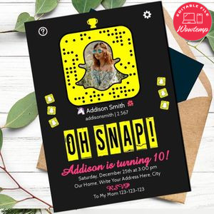 Snap Chat Invitation Template to print at home Instant Download