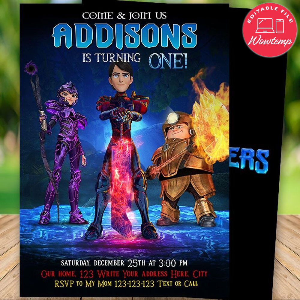 Printed - Printable Trollhunters Birthday Invitation (envelopes included)