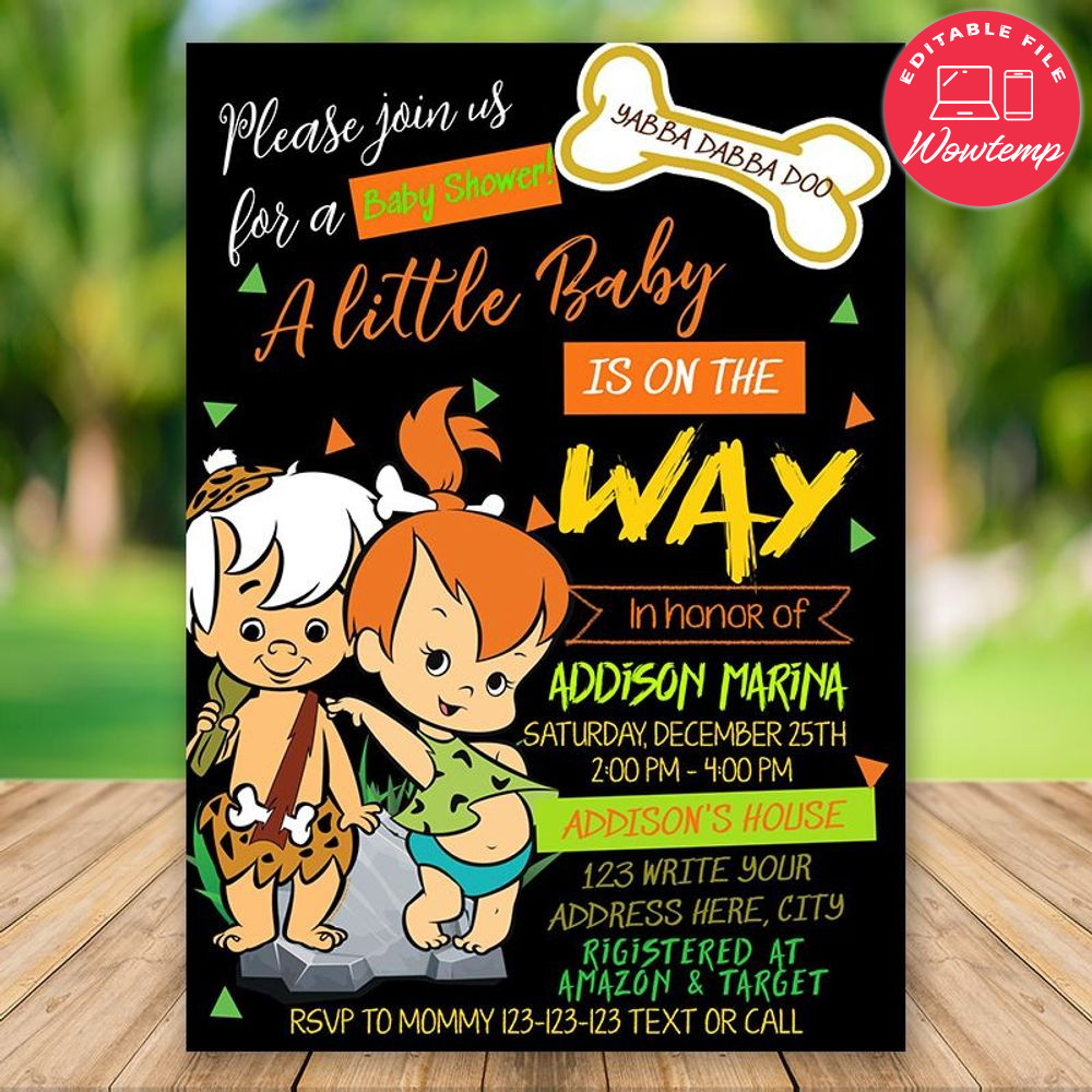 Printed - Editable Pebbles Baby Shower Invitation (envelopes included)